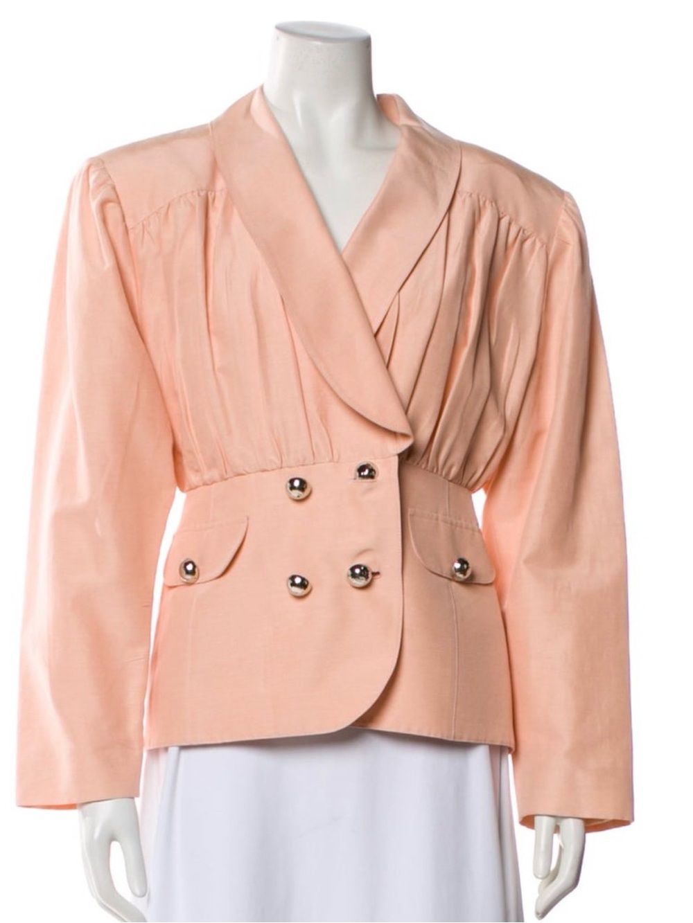 Alessandra Rich Peach Double-Breasted Blazer with Shawl Lapel